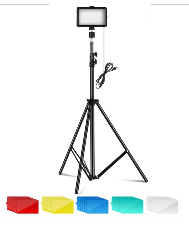 Kit de luz de vídeo LED con soporte de trípode ajustable y filtros de color iluminación de fotografía portátil regulable LED