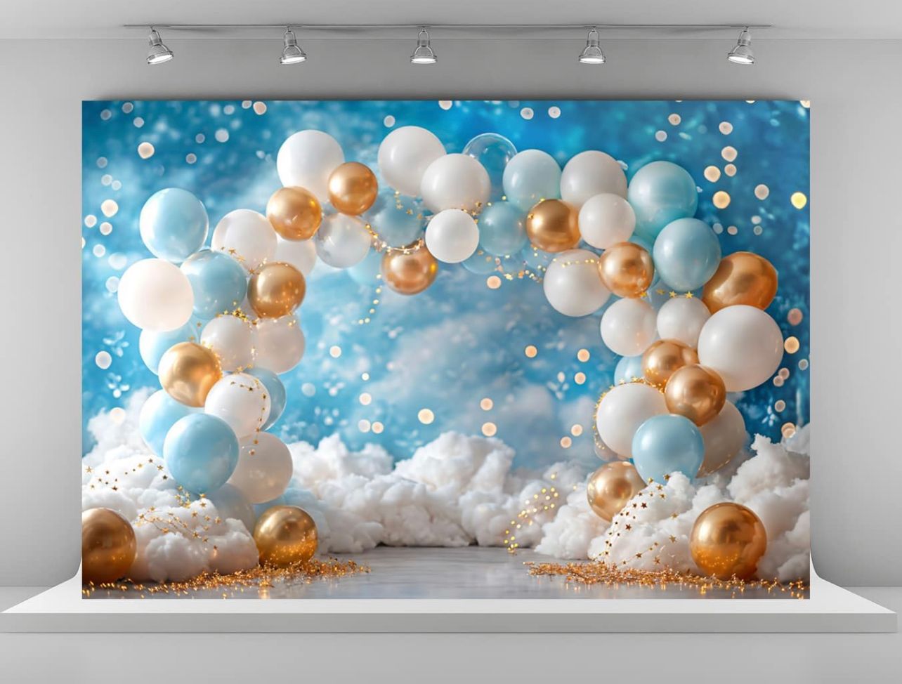 Kate Fondos de Fiesta de Primer Cumpleaños Dulce de 7x5 pies para Fotografía Fondo de Globos Coloridos Nubes Blancas Fondos de Estrellas Brillantes Fiesta de Cumpleaños de Bebé