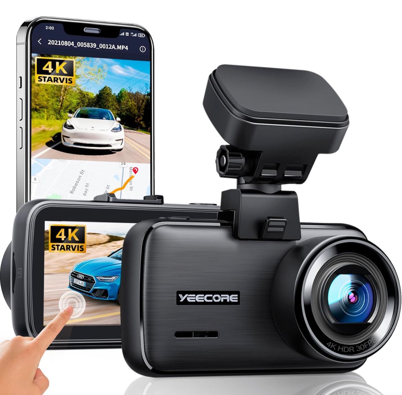 Cámara de salpicadero 4K, GPS WiFi incorporado, cámara de coche con pantalla táctil, monitor de estacionamiento las 24 horas, grabación en bucle, cámara de salpicadero para coches con control de aplic