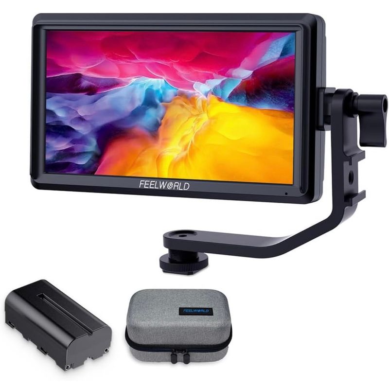 FEELWORLD S55 V3 Monitor de campo DSLR con cámara de 6 pulgadas con batería F550 de 2200 mAh y estuche