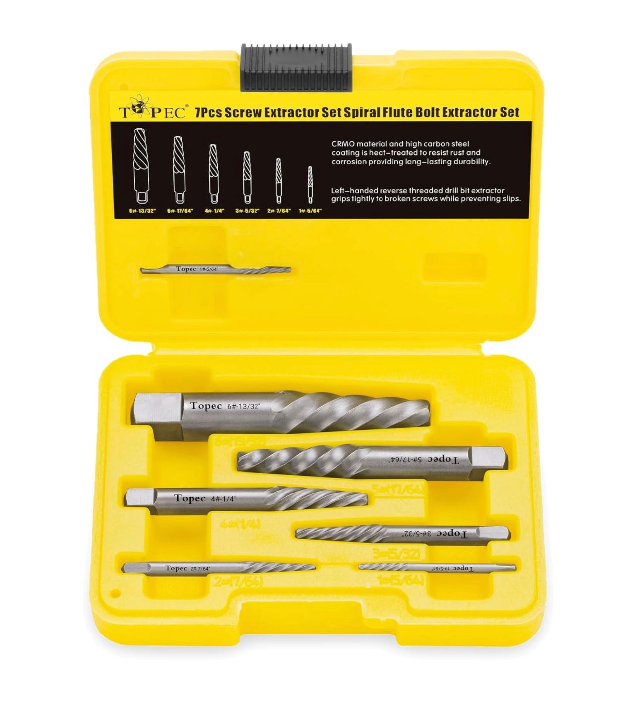 Juego de extractores de tornillos en espiral Topec, herramienta para quitar tornillos pelados para quitar fácilmente pernos, pernos, tornillos dañados y accesorios rotos, 7 piezas