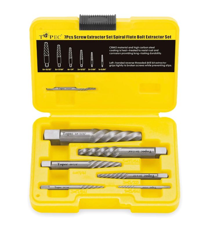 Juego de extractores de tornillos en espiral Topec, herramienta para quitar tornillos pelados para quitar fácilmente pernos, pernos, tornillos dañados y accesorios rotos, 7 piezas