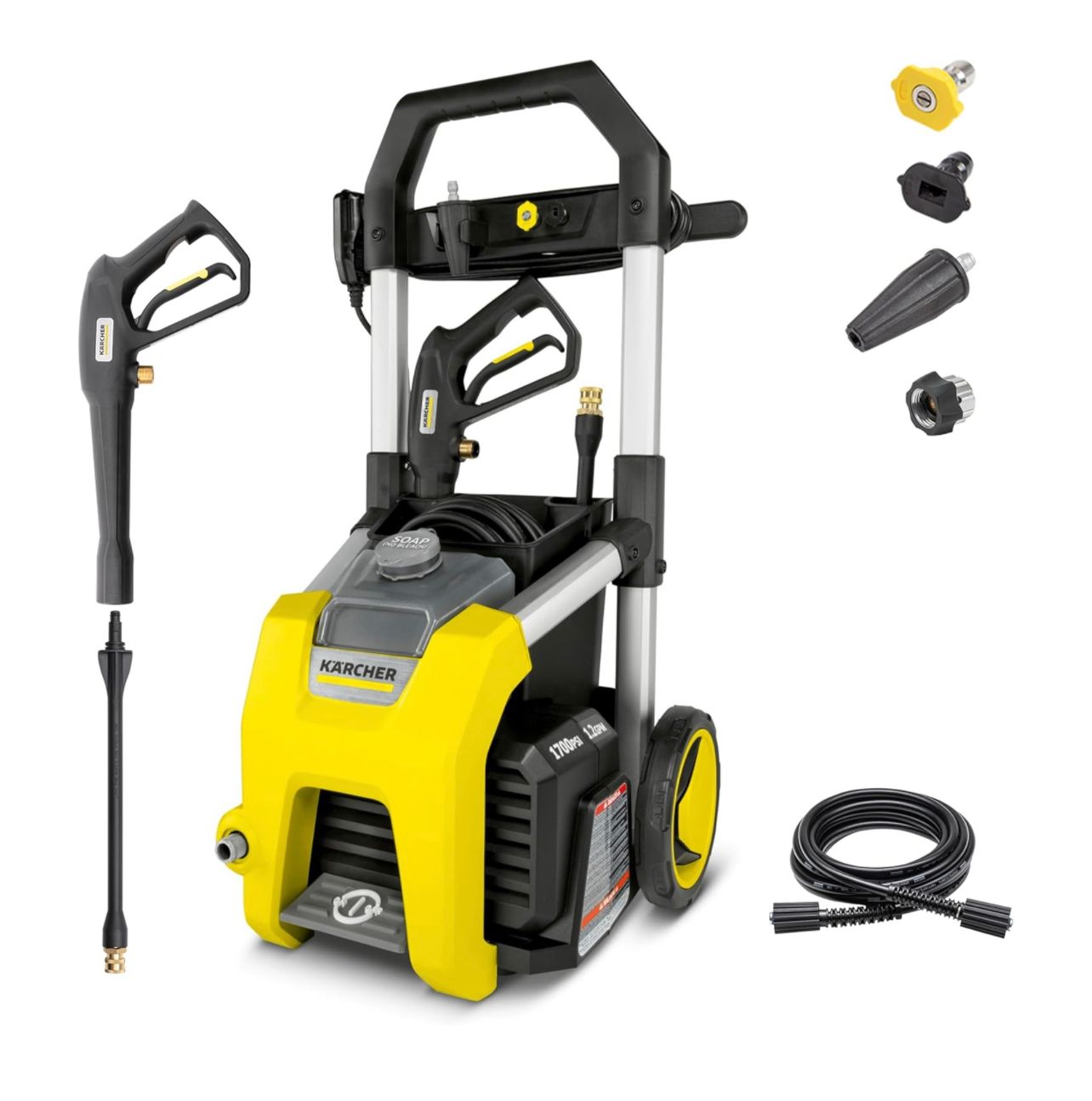 Hidrolavadora eléctrica Krcher K1700 Max de 2125 PSI con 3 boquillas rociadoras: ideal para limpiar automóviles, revestimientos, entradas de vehículos, cercas y más: 1,2 GPM