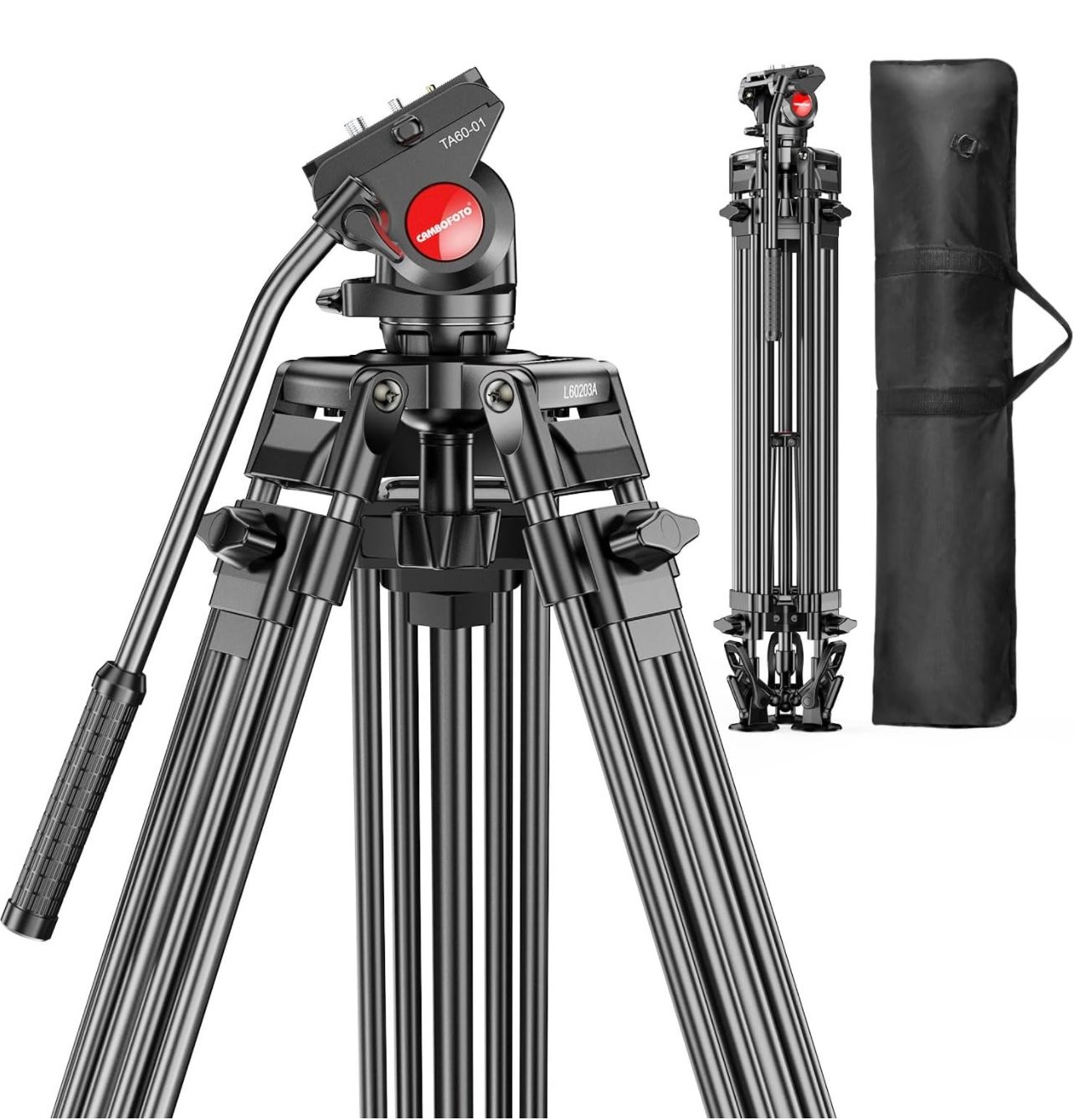 Trípode de vídeo de 74&quot; con cabezal fluido, trípode profesional de aluminio resistente para películas