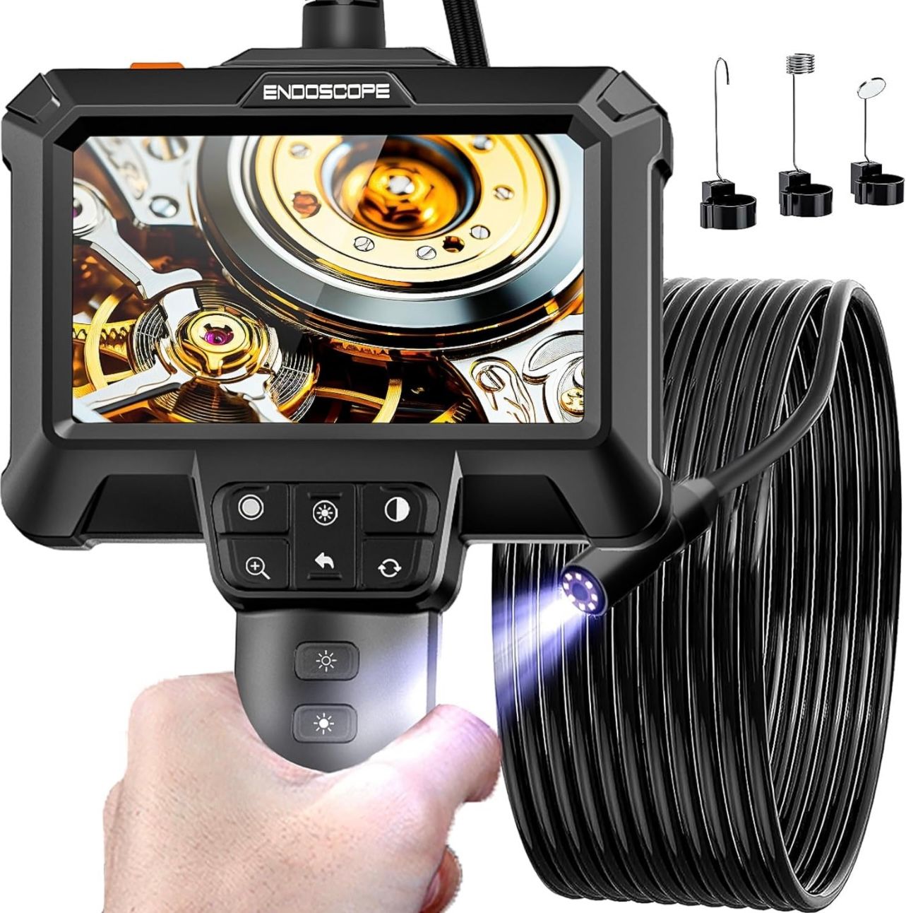 Cámara endoscópica con luz - Cámara de boroscopio impermeable IP67 con 8 luces LED ajustables | Boroscopio con pantalla LCD de 4,3&quot; | Cámara de inspección HD 1080P