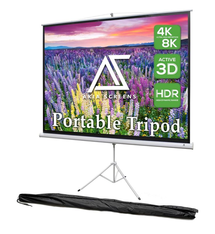 Pantalla para proyector Akia Screens de 100 pulgadas con soporte 4:3 HD 1.1 Gain Ángulo de visión de 180° Pantalla con trípode antiarrugas Soporte plegable extraíble