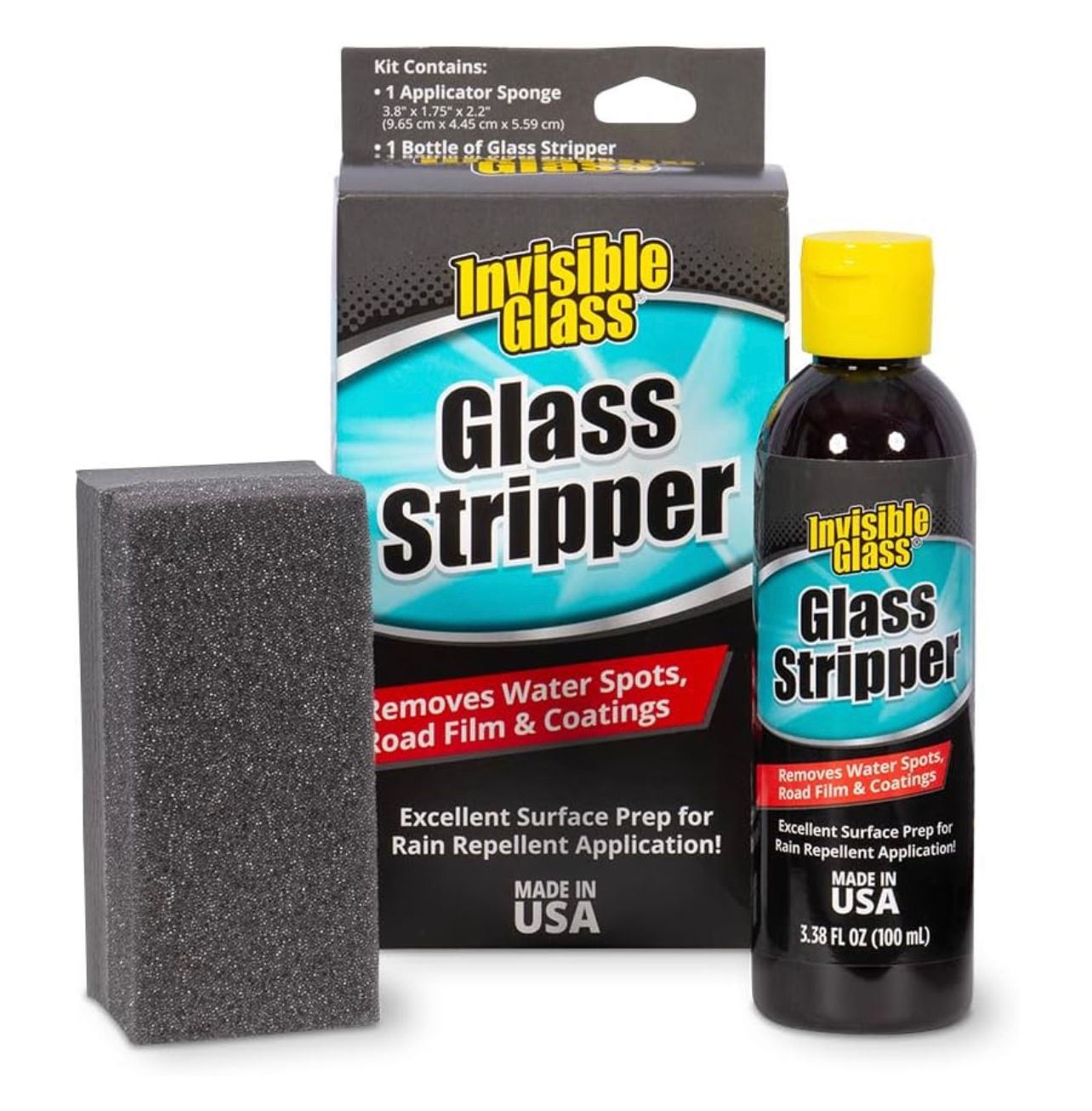Invisible Glass 91411 - Kit de decapante de vidrio de 3,38 onzas para quitar manchas de agua, elimina revestimientos, ceras, aceites y más para pulir y restaurar el vidrio de los automóviles