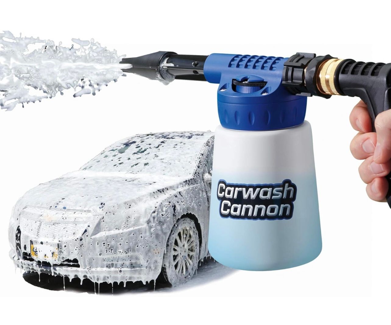 Pistola de espuma para lavado de autos Ontel Carwash Cannon para autos, camiones, botes y más: 5 configuraciones de rociado, solo rocíe y enjuague, sin residuos ni película
