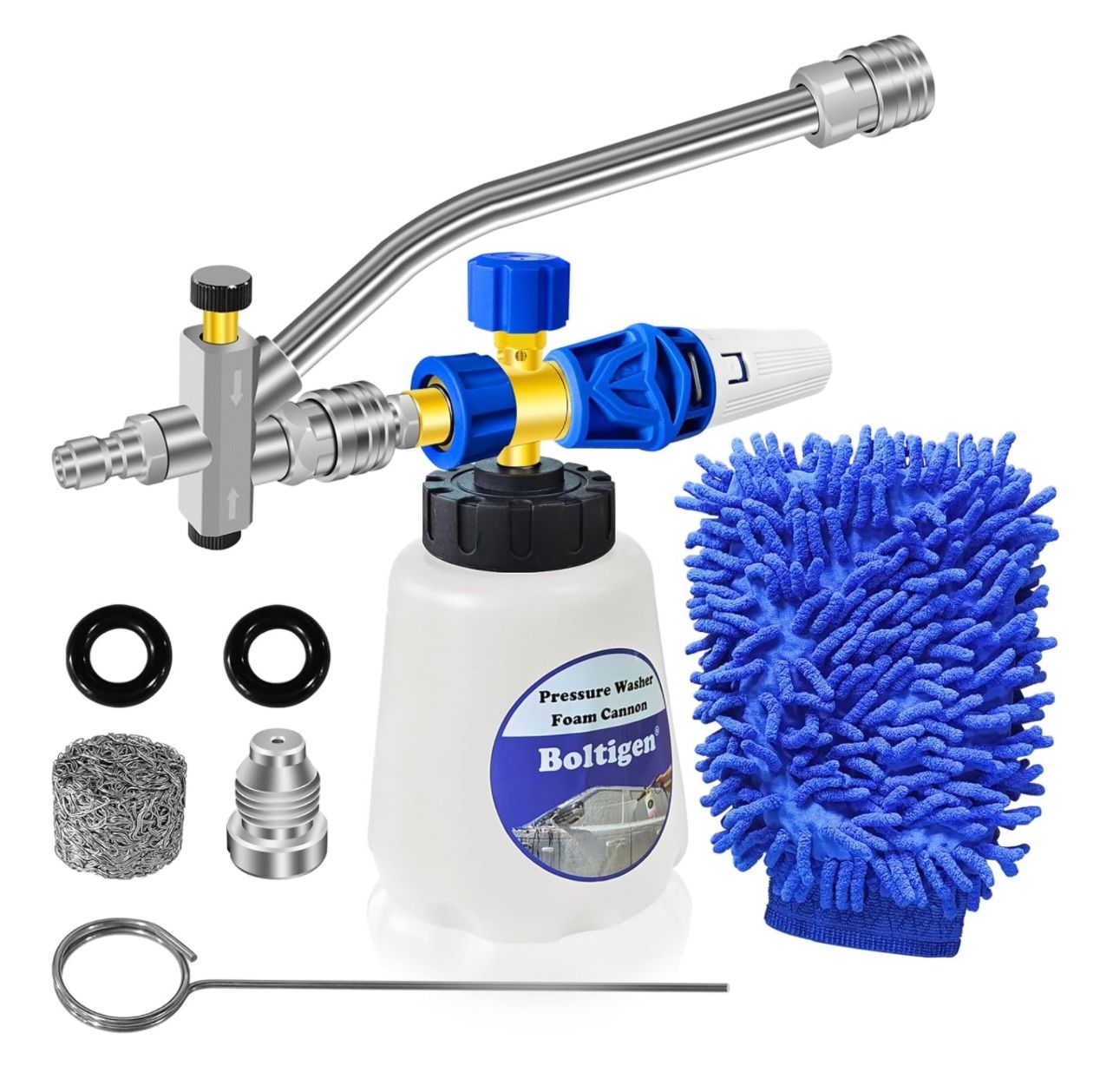 Cañón de espuma para hidrolavadora con herramienta de doble conector, lanza de espuma para hidrolavadora, rociador de lavado a chorro con conexión rápida M22-14 y 1/4 de pulgada, dispensador de jabón