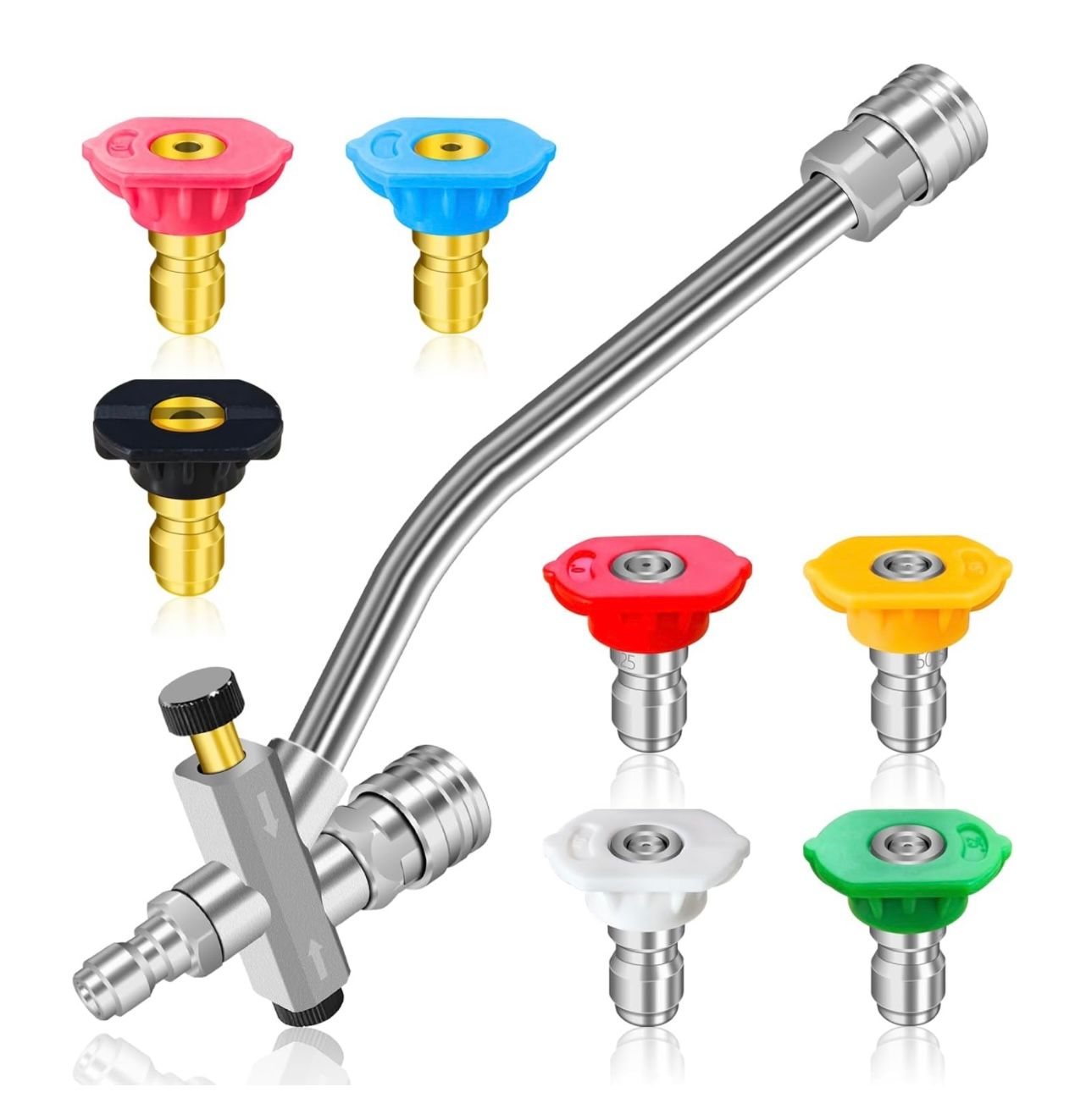 Herramienta de doble conector para hidrolavadora Boltigen con 7 puntas de boquilla para hidrolavadora, accesorio de doble punta con interruptor de conexión rápida de 1/4&quot;