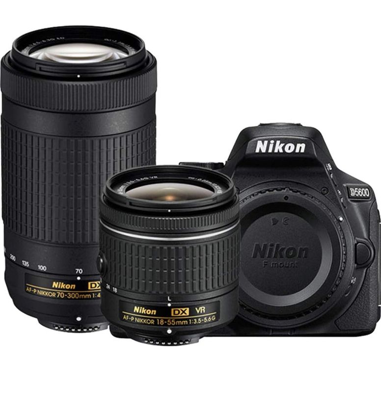 Cámara Nikon D5600 DSLR de 24,2 MP con lente dual de 18-55 mm VR y 70-300 mm, 18-55 mm VR y 70-300 mm