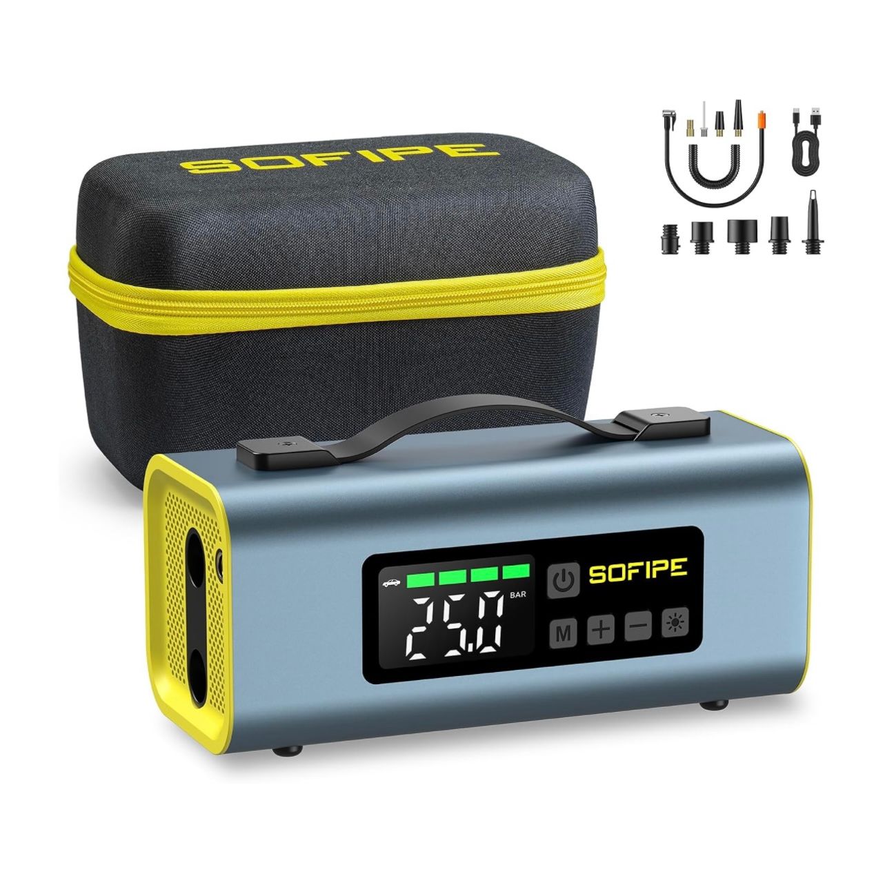 Compresor de aire portátil para inflar neumáticos, inflador de neumáticos inalámbrico de 150 PSI con pantalla LED de 2&quot;, bomba de aire de 350 L/min para inflables