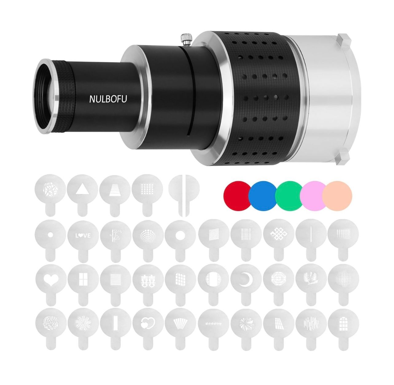 Kit de snoot óptico cónico para foco con montura Bowens, accesorio de iluminación para estudio de fotografía con 34 gobos y 5 filtros de color