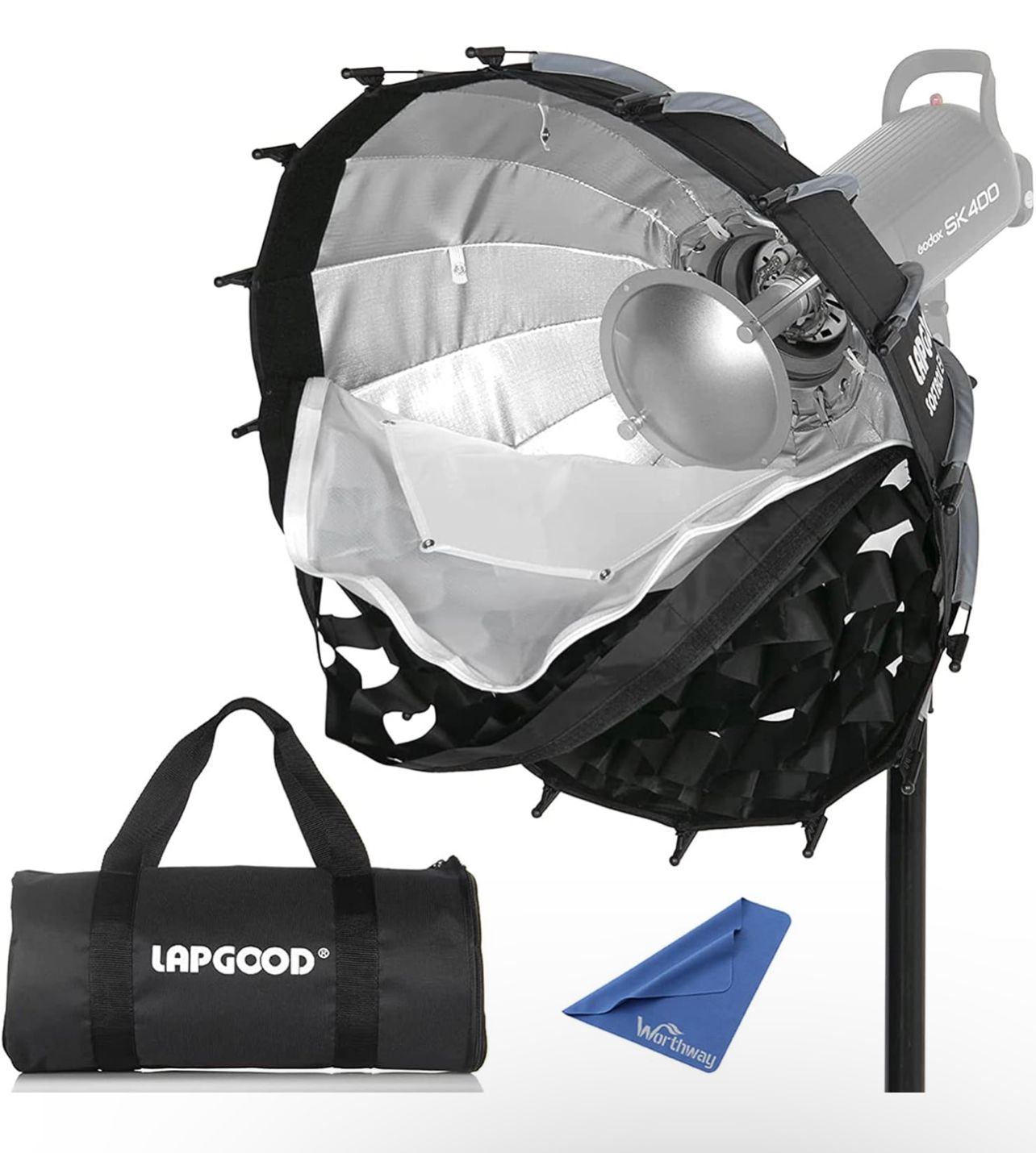 60cm Softbox Beauty Dish con rejilla y diseño de tela suave doble - Difusor de montura Bowens para flashes y luces de video, configuración rápida y bolsa de transporte