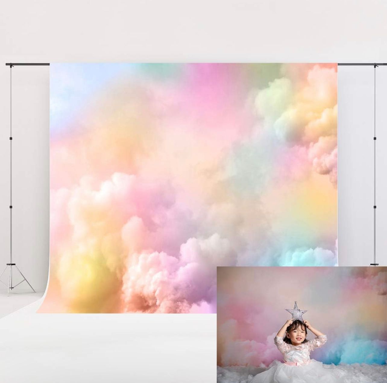 Kate 7x5ft Fondo de cielo rosa y arcoiris con nubws para fotografia
