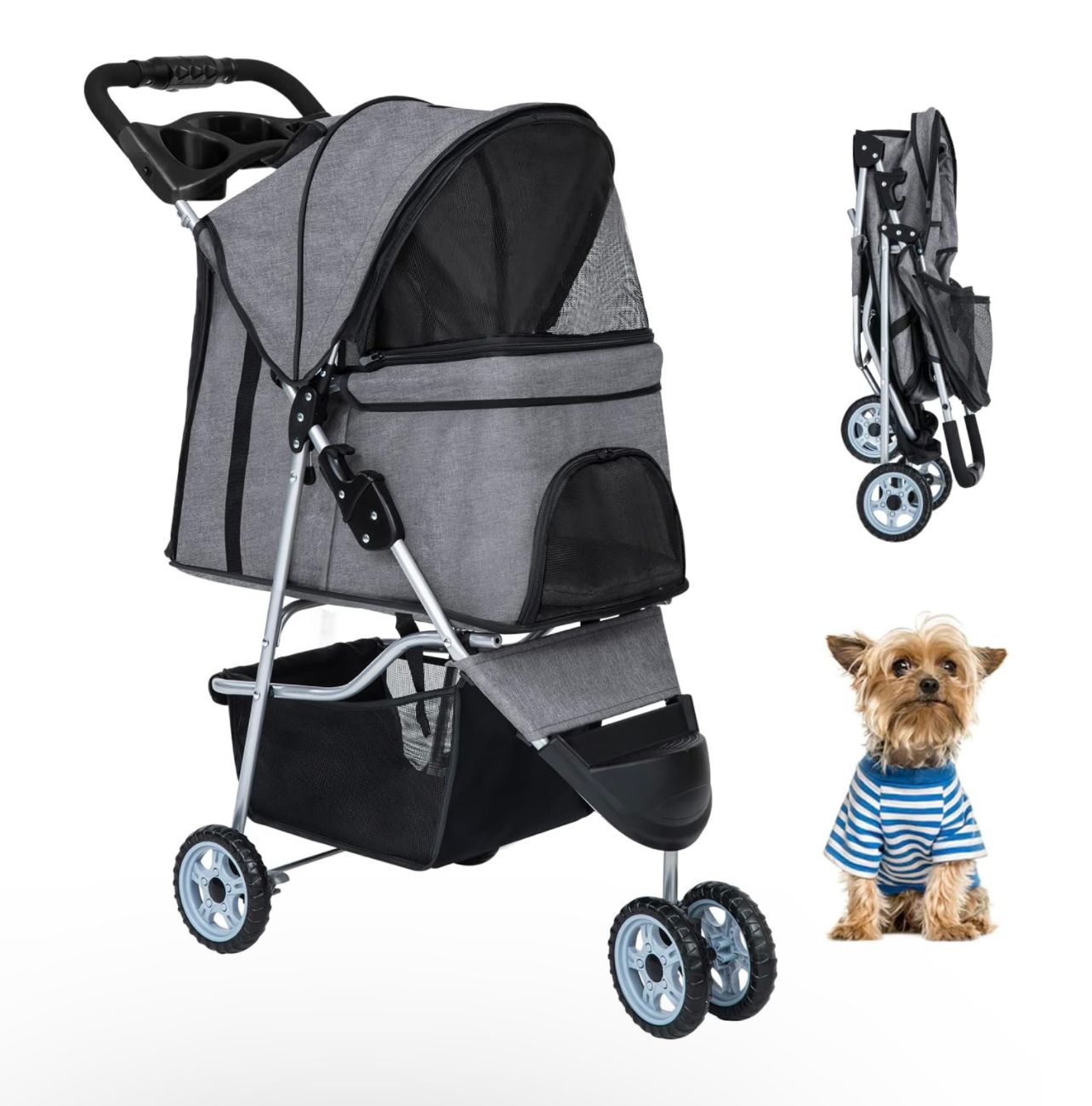 BestPet - Cochecito para mascotas, cochecito para perros y gatos, cochecito para correr, para perros medianos y pequeños, cochecito de viaje ligero y plegable con portavasos