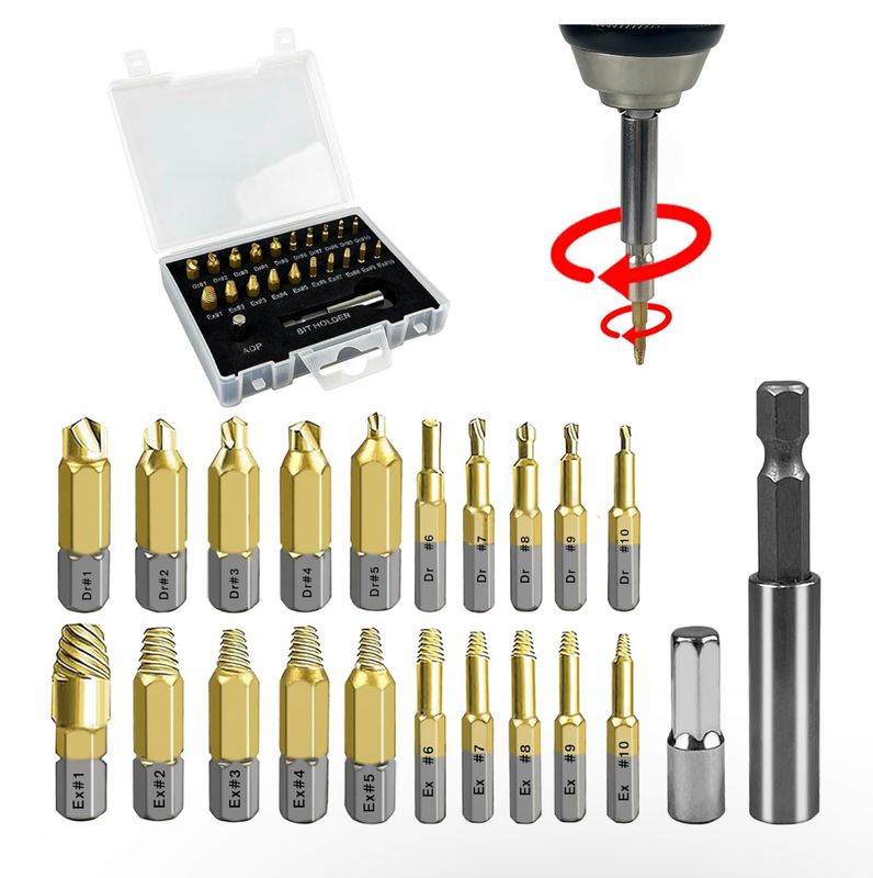 C&amp;T - Juego de 22 extractores de tornillos dañados de titanio, kit de extractores de tornillos pelados