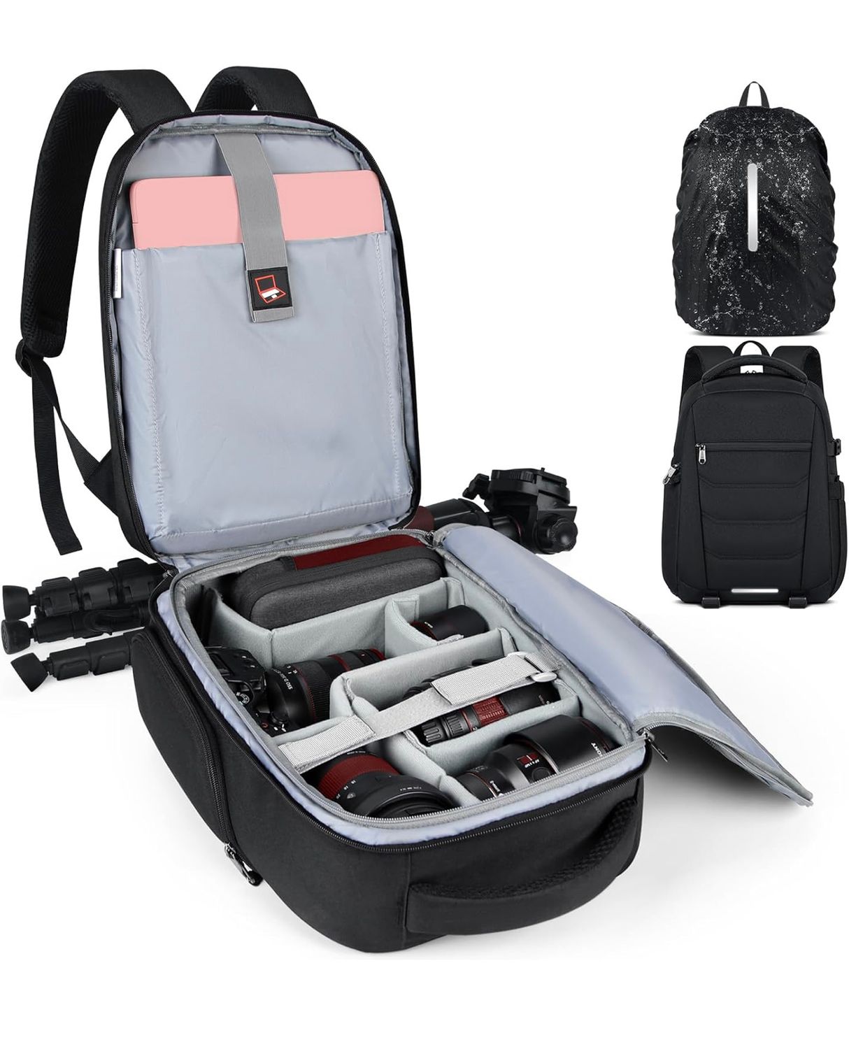 Mochila profesional para cámara DSLR, SLR, sin espejo, resistente al agua, para portátil, 14 pulgadas, con funda para lluvia