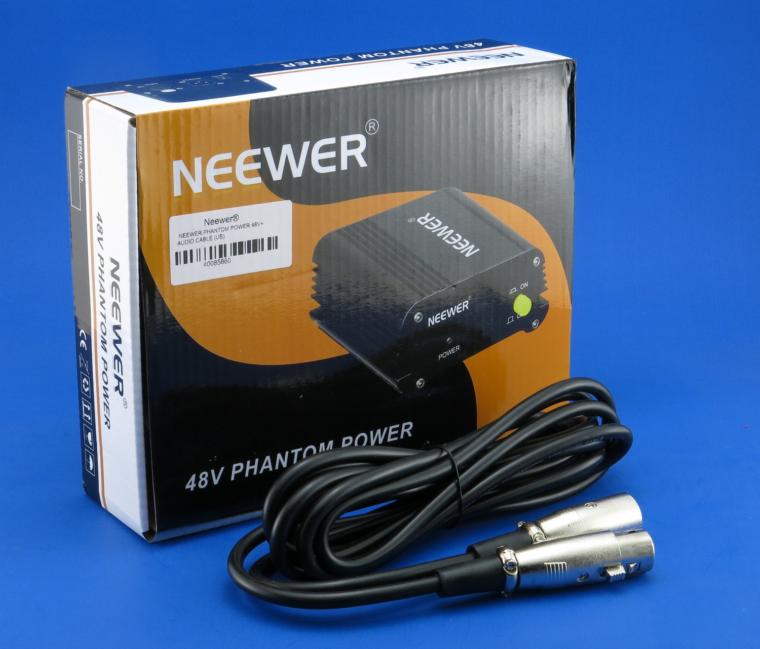 Neewer 1-Channel 48V Phantom Power Supply with Adapter, +XLR 3 Pin Microphone Cable for Any Condenser Microphone Music Recording Equipment (8 feet)