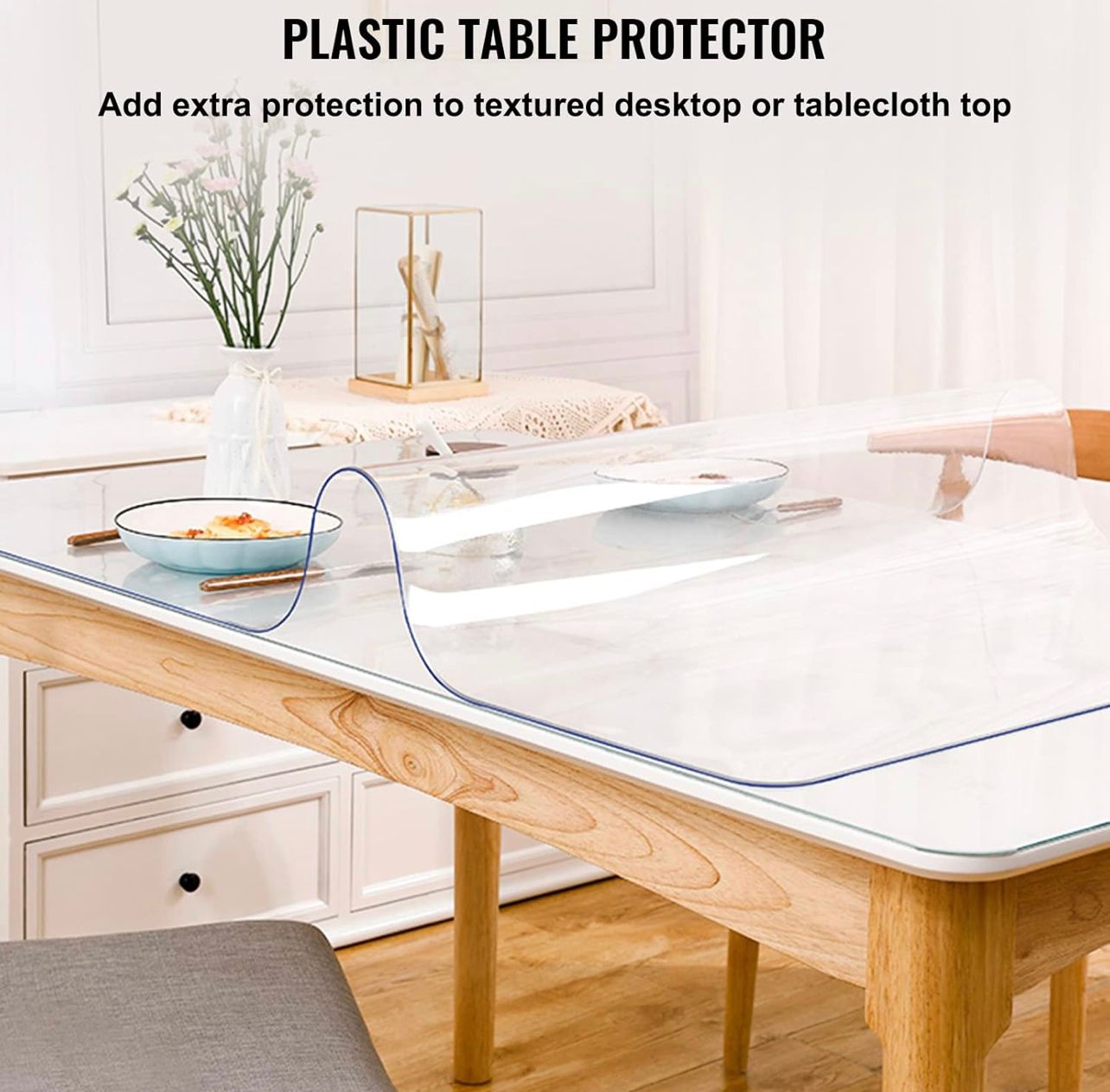 VEVOR 110 x 46 pulgadas Protector de mesa transparente, 2 mm de grosor, almohadillas protectoras de mesa transparentes, protector de mesa de plástico para mesa de comedor