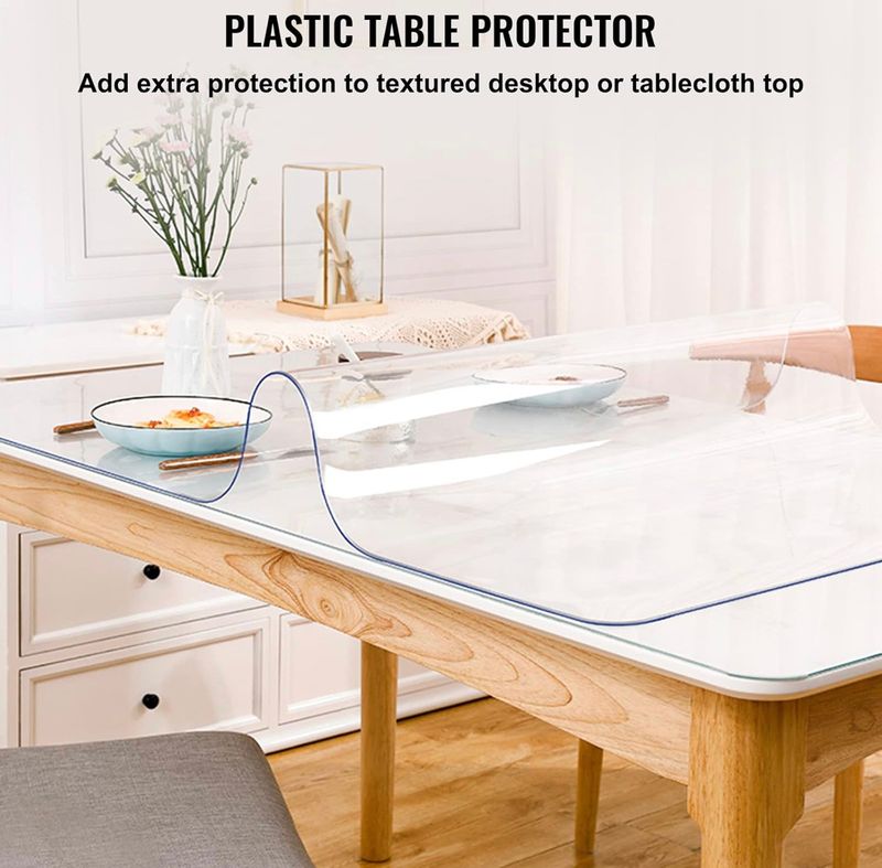 VEVOR 110 x 46 pulgadas Protector de mesa transparente, 2 mm de grosor, almohadillas protectoras de mesa transparentes, protector de mesa de plástico para mesa de comedor