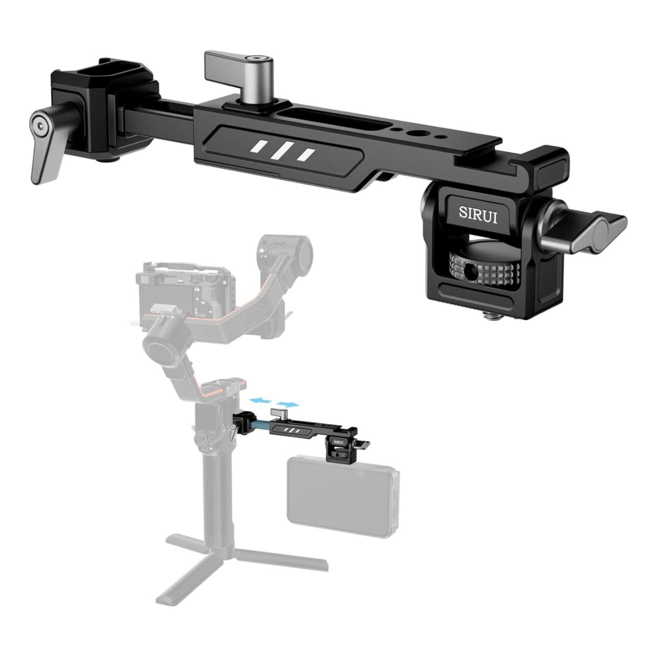 Soporte para monitor Sirui para DJI RS 4, RS 4 Pro, RS 2, RSC 2, RS 3, RS 3 Pro, RS 3 Mini con abrazadera NATO de liberación rápida, zapata fría, diseño antitorsión