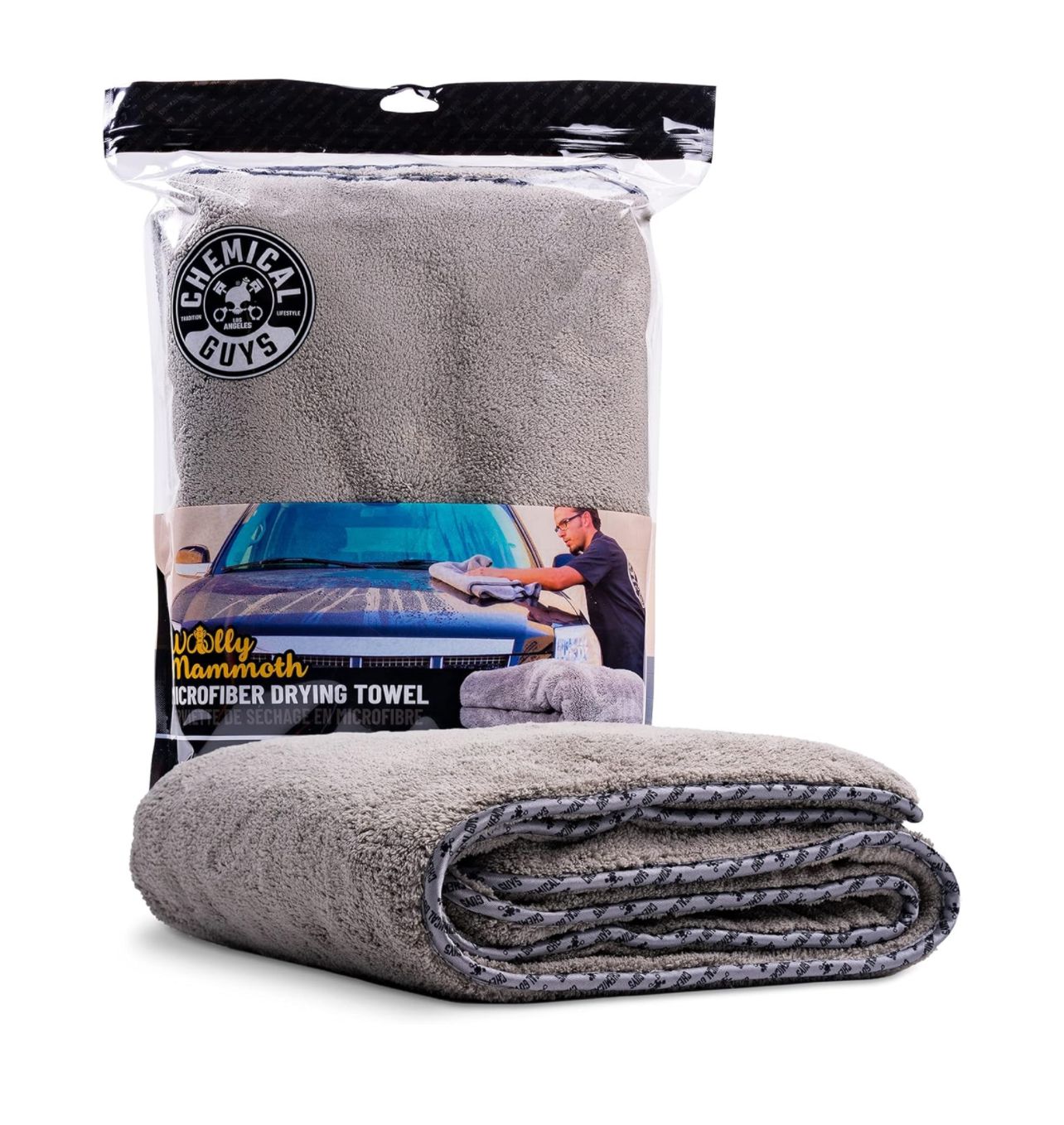 Toallas de microfibra Woolly Mammoth de Chemical Guys, grandes, superabsorbentes y suaves para coches, color gris (35 x 25 pulgadas)