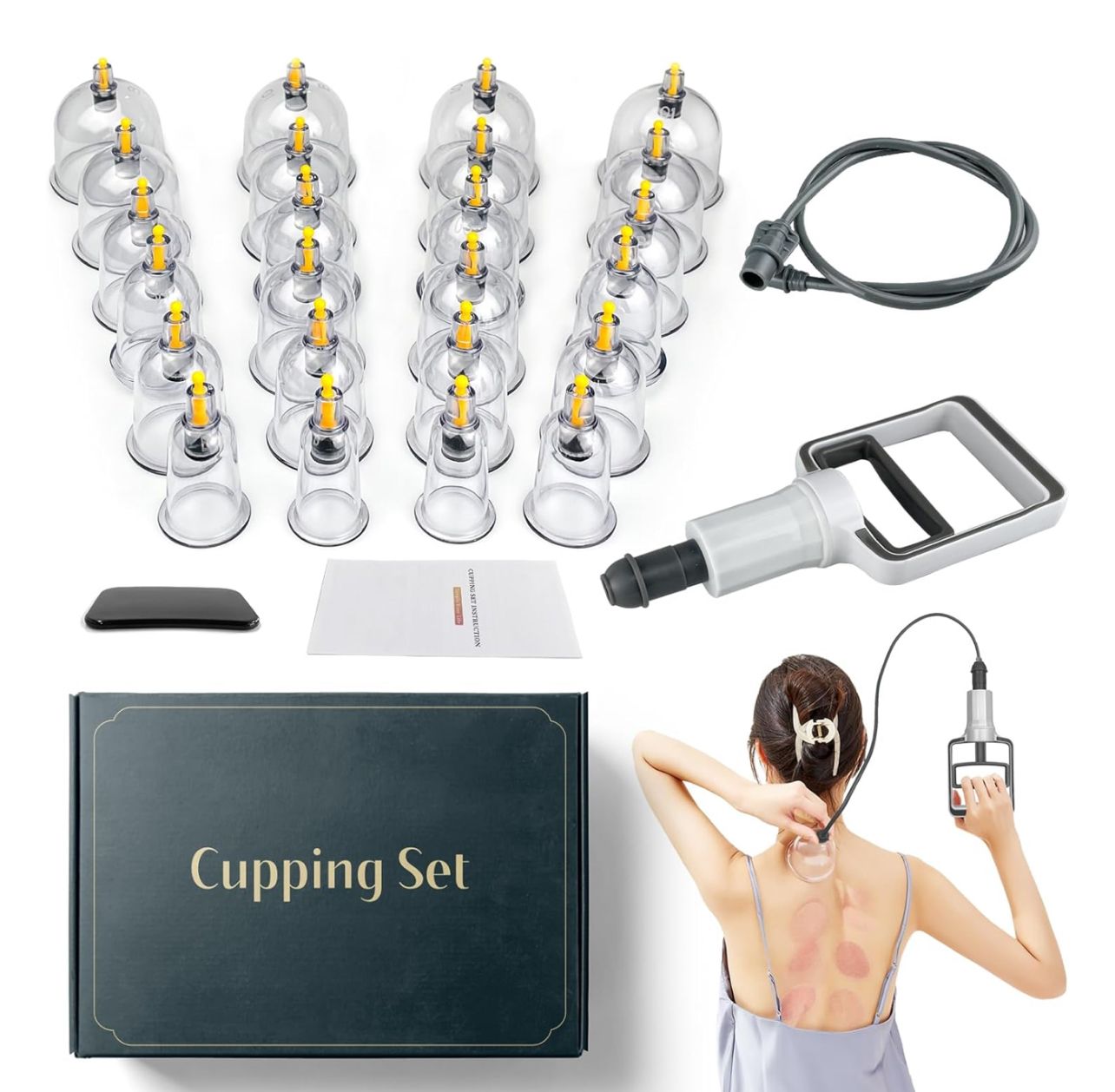 Kit de ventosas para terapia de masajes, 24 ventosas - Juego de ventosas para terapia de masajes para aliviar el dolor