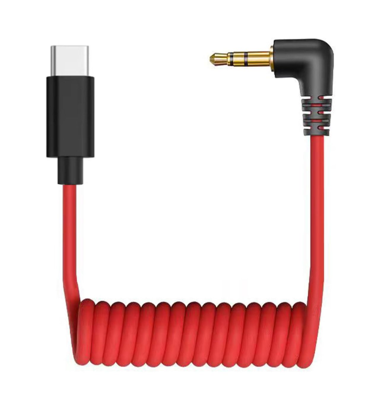 Cable de audio en espiral con conector USB C a TRS de 3,5 mm para micrófono, compatible con Rode Wireless GO, VideoMic, VideoMicro Go, Hollyland Lark, BOYA y otros micrófonos externos