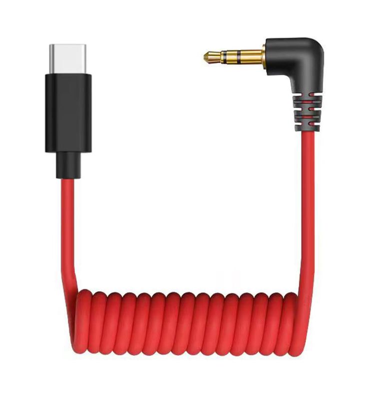 Cable de audio en espiral con conector USB C a TRS de 3,5 mm para micrófono, compatible con Rode Wireless GO, VideoMic, VideoMicro Go, Hollyland Lark, BOYA y otros micrófonos externos