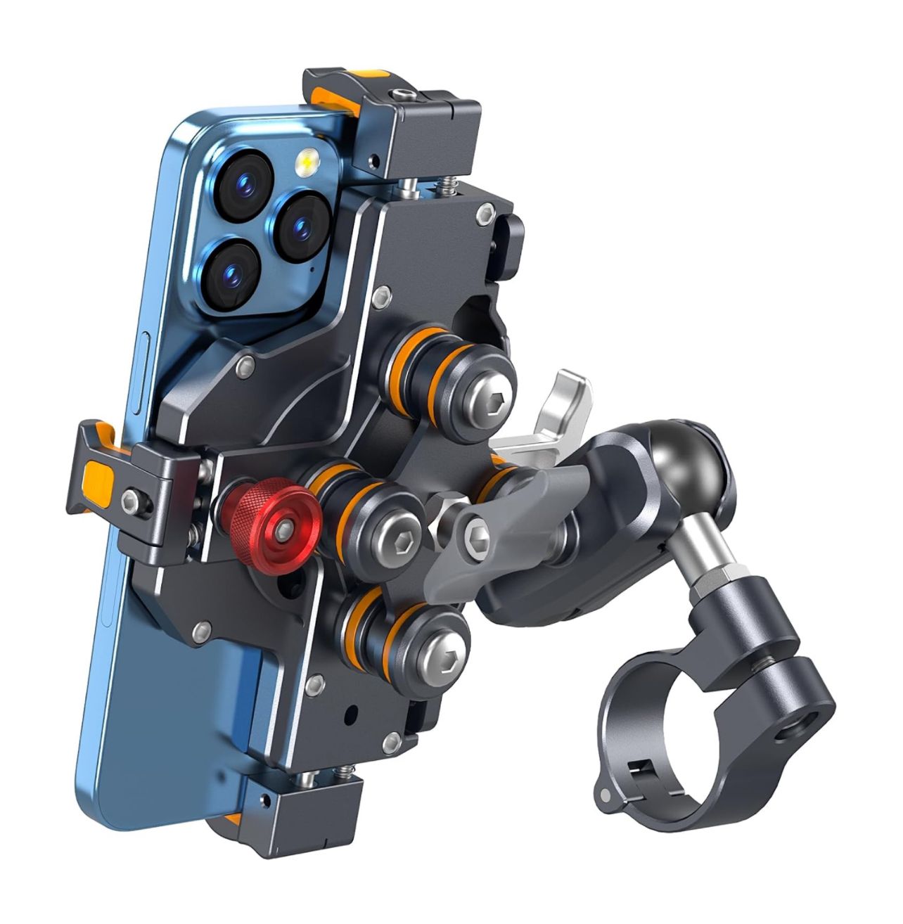 Aluminum Motorcycle Phone Mount with Vibration Dampener &amp; High-Speed Secure Lock, One-Push Anti-Theft Phone Cradle Handlebar Cellphone Holder for Motorcycle ATV Scooter Fit for 5.8&quot;-7.2&quot; Phone
