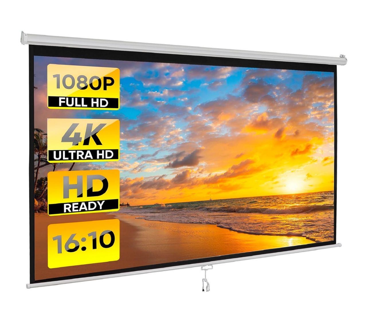 Pantalla de proyector portátil ZENY con extracción manual, pantalla de proyección de video de 100 pulgadas 16:10 para cine en casa