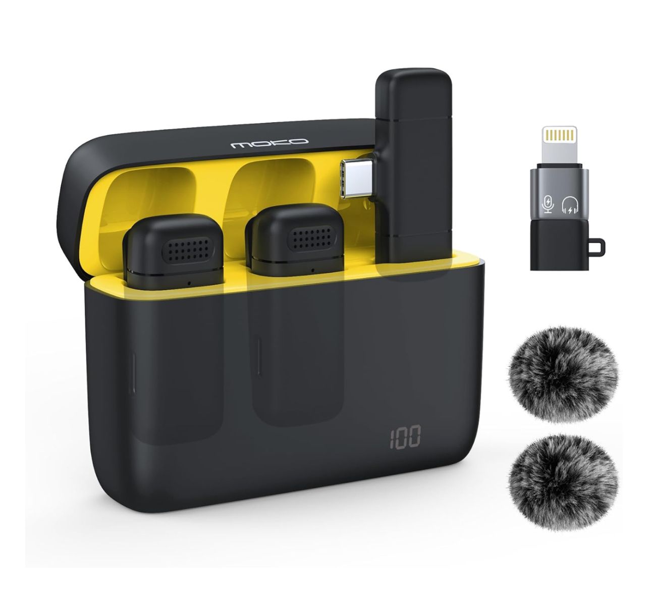 Micrófono de solapa inalámbrico MoKo para Android/iPhone/iPad, micrófono de solapa USB C tipo C y micrófono de solapa con iluminación