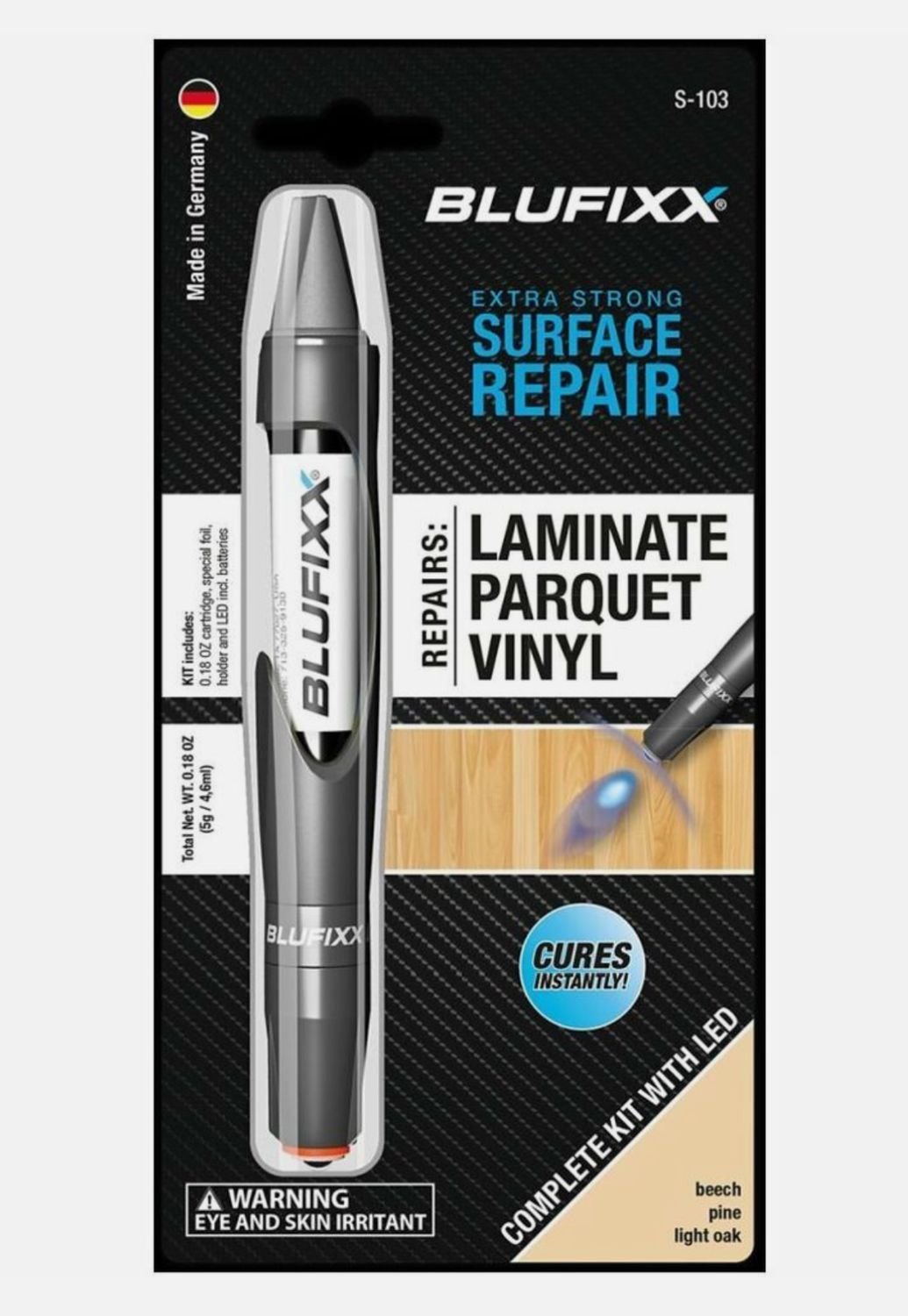 Kit de reparación de superficies extrafuerte BLUFIXX - laminado / parquet / vinilo - color Light Oak