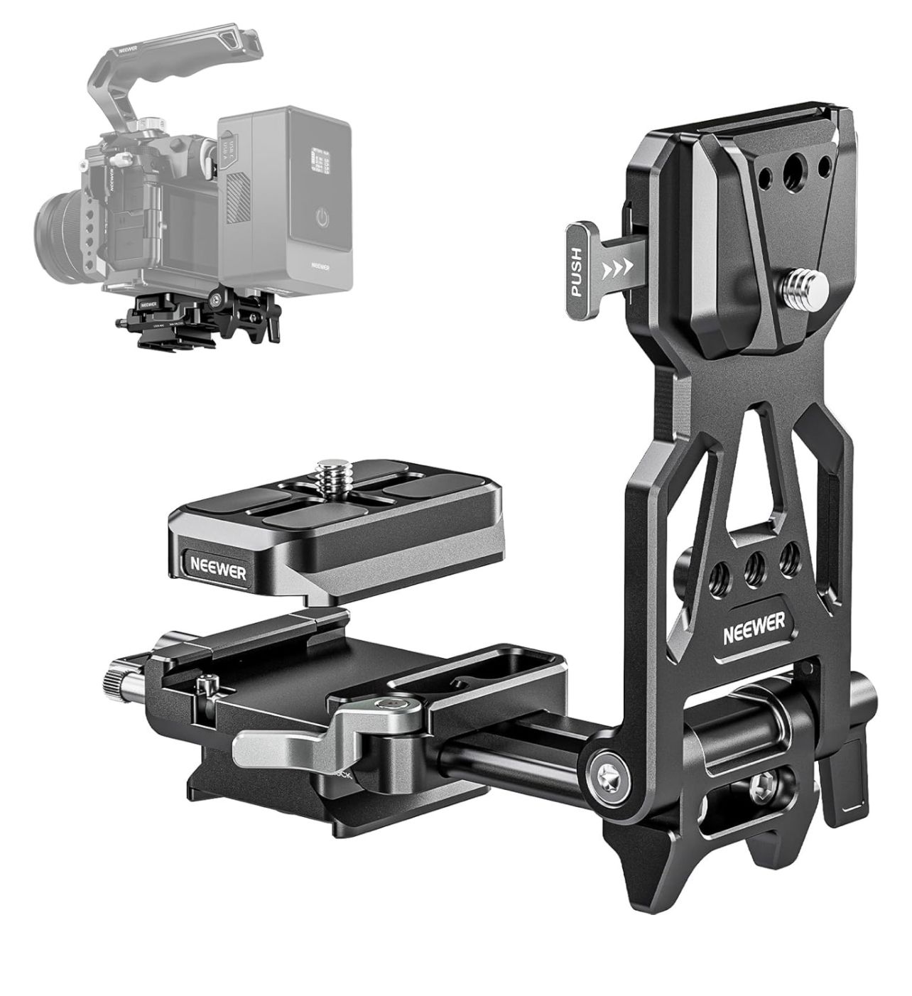 NEEWER - Placa de batería plegable con montura en V y placa base para cámara tipo Arca para cardán y trípode RS4 RS3, equipo de video para cámara DSLR liviano compatible con batería y jaula con montur