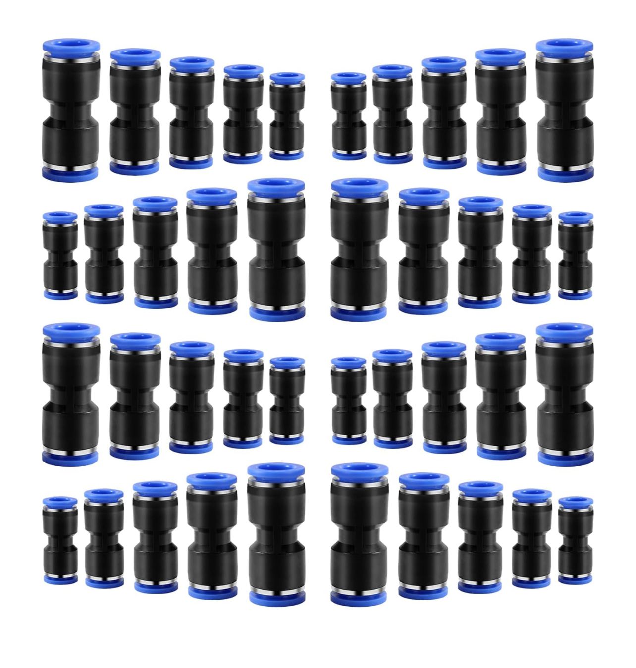 Kit de 40 conectores de conexión rápida de empuje recto para tubos de 4 mm, 6 mm, 8 mm, 10 mm y 12 mm
