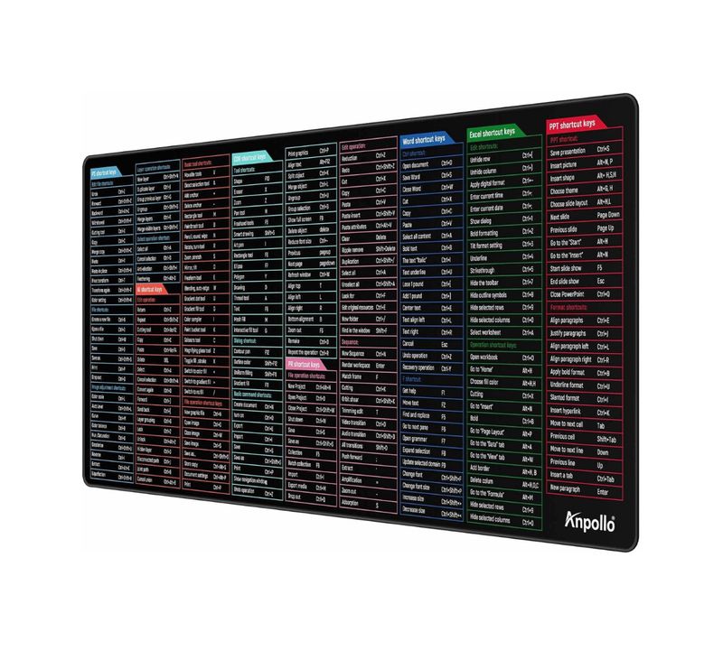 Alfombrilla de ratón grande con acceso directo a Excel, alfombrilla de ratón extendida para oficina con bordes cosidos, para oficina y hogar, 35,4 x 15,7 pulgadas