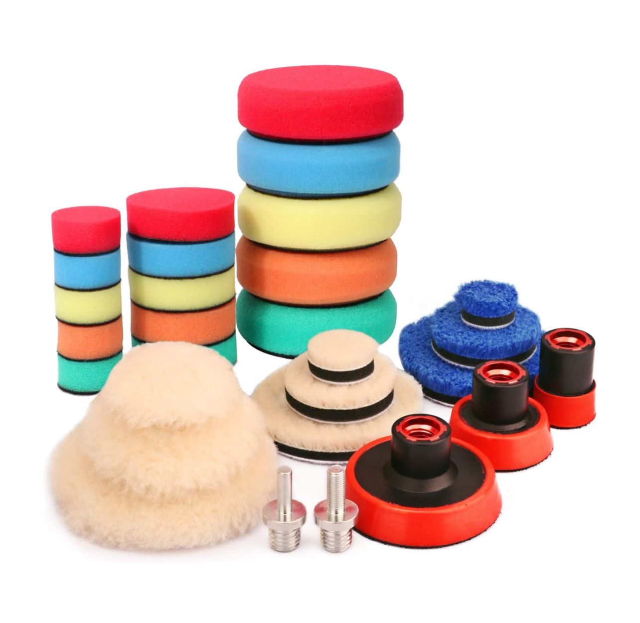 Kit de 29 almohadillas para pulir y pulir detalles de 1 pulgada, 2 pulgadas, 3 pulgadas con almohadilla de respaldo con rosca de 5/8&quot;-11 y adaptadores para lijar, pulir, encerar y sellar el esmalte de