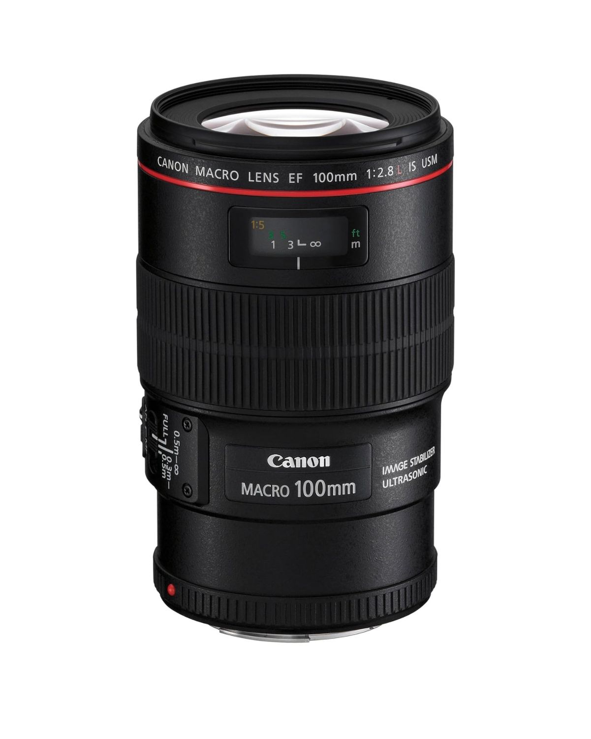 Objetivo macro Canon EF 100 mm f/2,8L IS USM para cámaras réflex digitales Canon, usado en buen estado con sus tapas y parasol