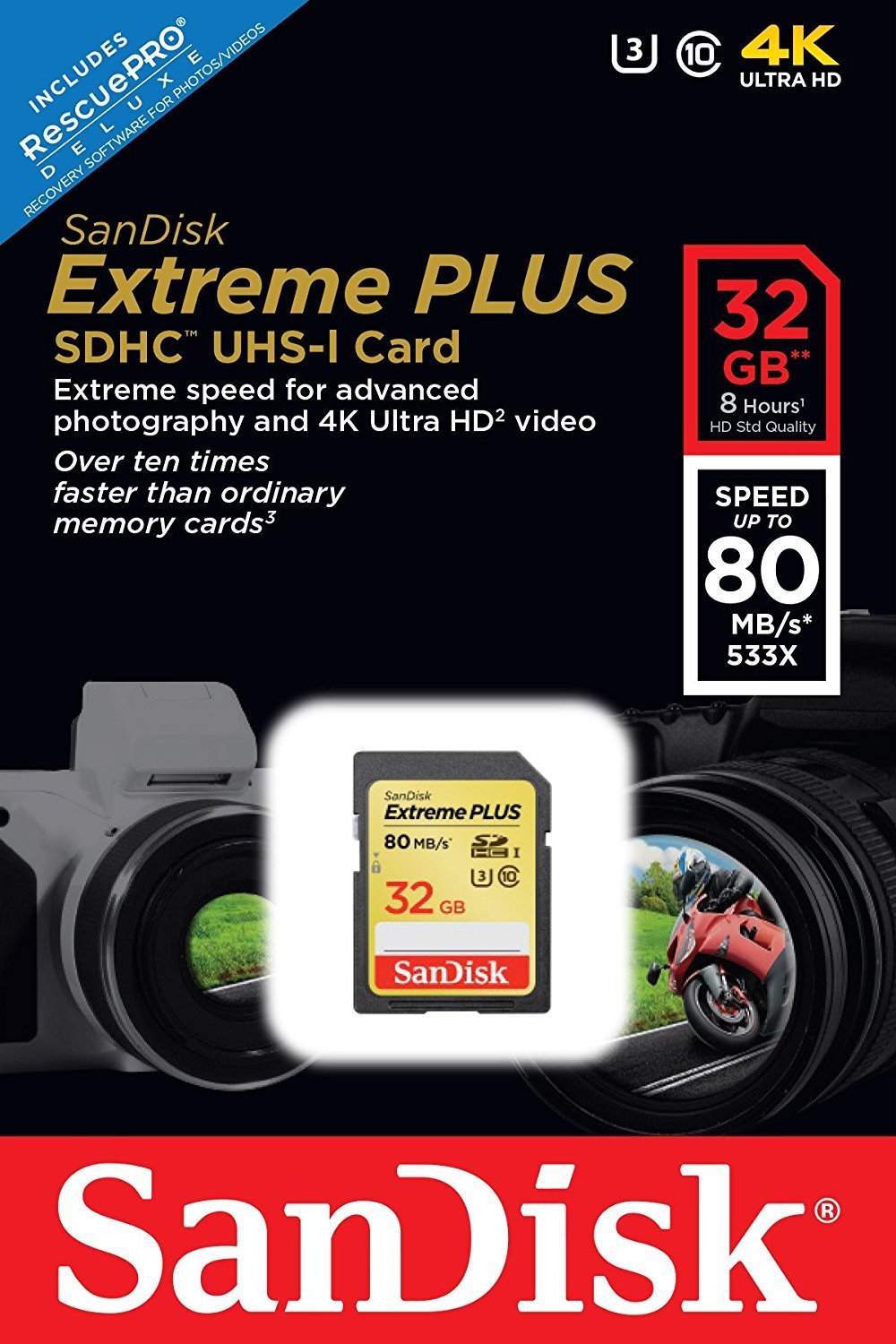 SanDisk Extreme Plus 32GB UHS-1/U3 SDHC Memory Card Up To 80MB/s