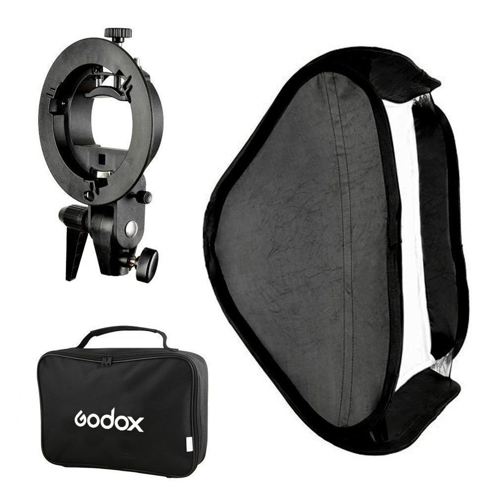 GODOX Softbox + S Type Bracket Stable Bowens Flash Bracket Mount 80 x 80 Foldable Softbox Kit