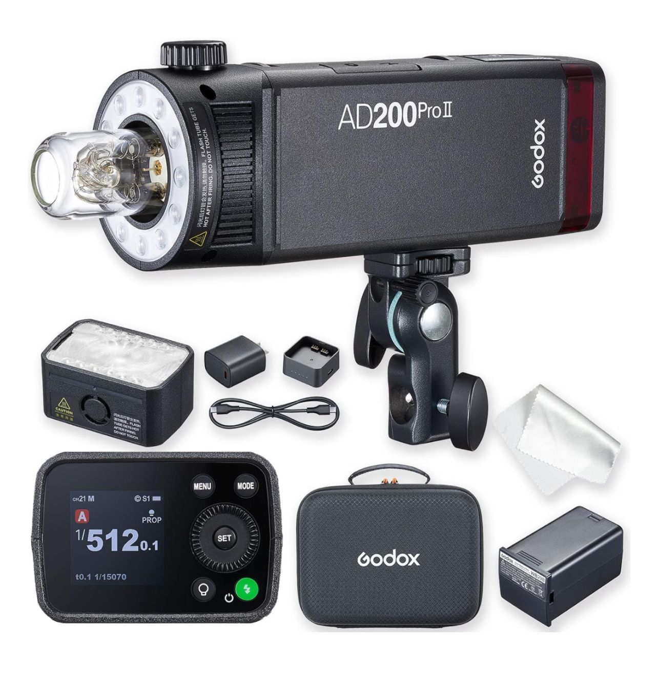 Godox AD200 Pro II, Sincronización con un solo toque con X3, Cabezales de flash optimizados, LED de modelado bicolor, KIT