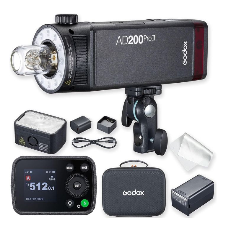 Godox AD200 Pro II, Sincronización con un solo toque con X3, Cabezales de flash optimizados, LED de modelado bicolor, KIT