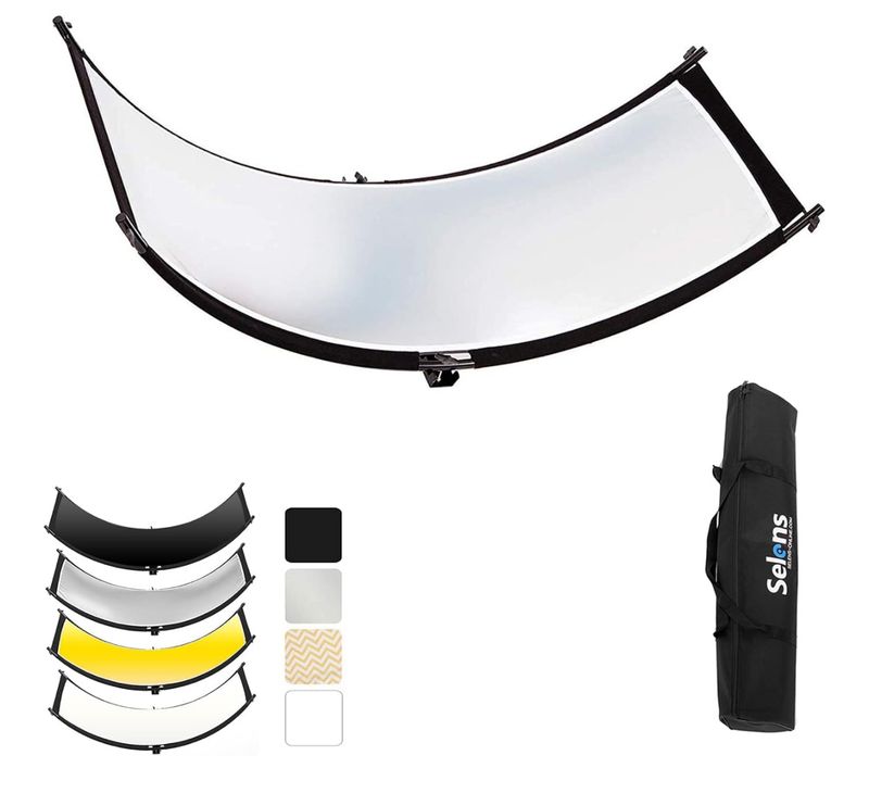 Reflector curvo Selens con forma de concha, reflector/difusor de luz, 60 x 180cm, reflector para iluminación fotográfica