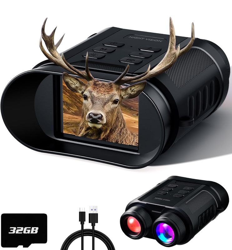 Gafas de Visión Nocturna - Binoculares 4K HD IR de 5 W - Zoom Digital 8X, Recargables con Cámara Integrada y Tarjeta de Memoria de 32 GB
