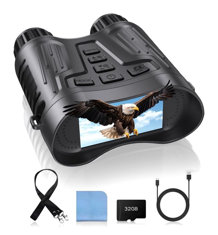 Gafas de Visión Nocturna 4K, Binoculares de Visión Nocturna de 350 m con Pantalla HD de 8,2 cm, Zoom Digital 8X y Tarjeta de Memoria de 32 GB