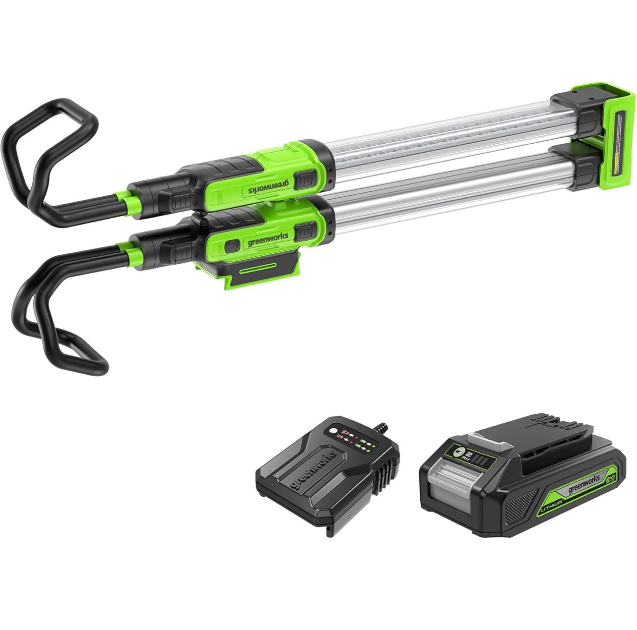 Luz de trabajo inalámbrica Greenworks de 24 V para debajo del capó con batería de 2 Ah y cargador, luz LED de 1200 lúmenes, gancho de 360 ​​grados, 3 modos, portátil y recargable para camping, reparac