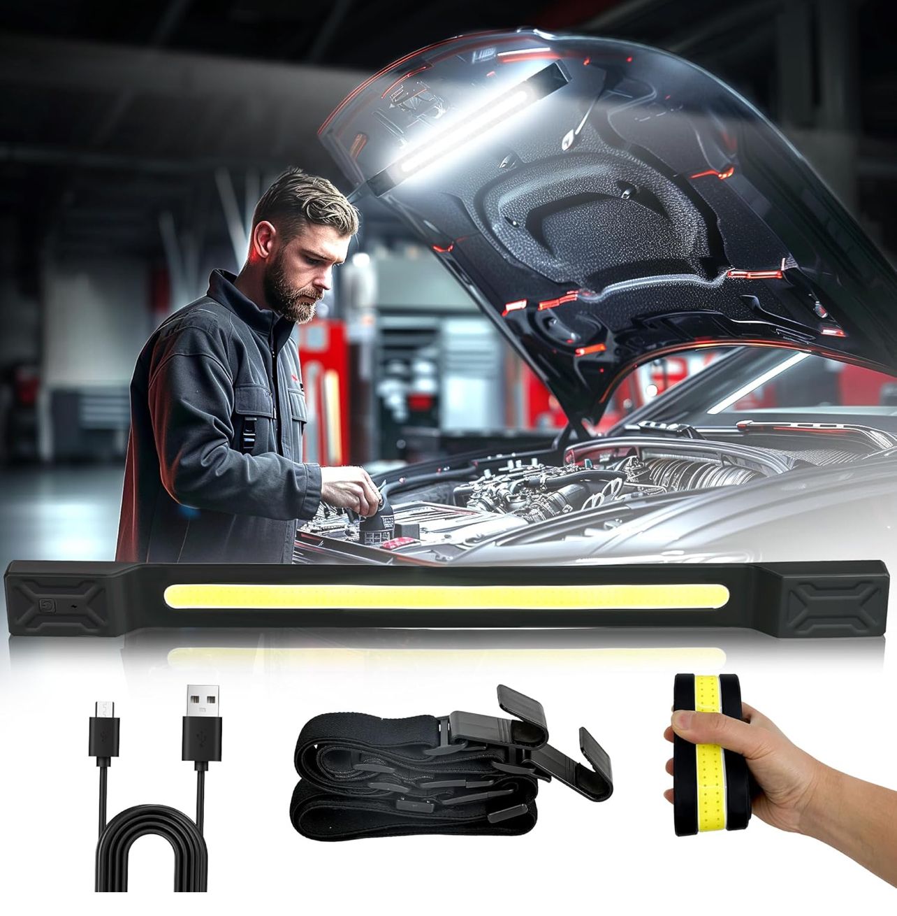 Luz de trabajo bajo el capó, 2600 LM, alta luminosidad, 5000 mAh, recargable, magnética, LED