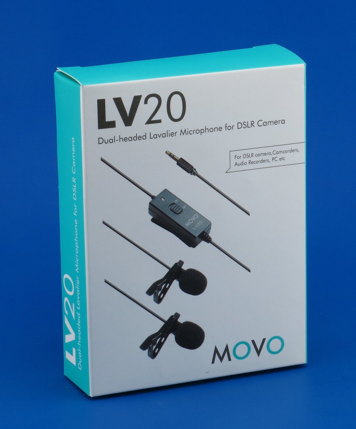 Movo LV20 Dual Capsule Battery-Powered Lavalier Clip-on Omnidirectional Condenser Interview Microphone for Cameras, Camcorders and Recorders (TRS 3.5mm Plug)