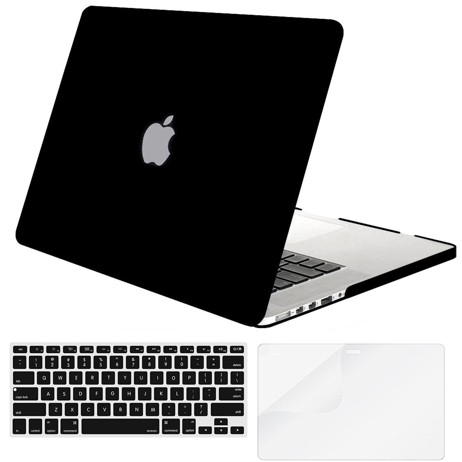 Plastic Hard Case with Keyboard Cover with Screen Protector for Old MacBook Pro Retina 15 Inch (Model: A1398) No CD-ROM, Black
